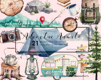 ADVENTURE AWAITS - Watercolor Clipart Set