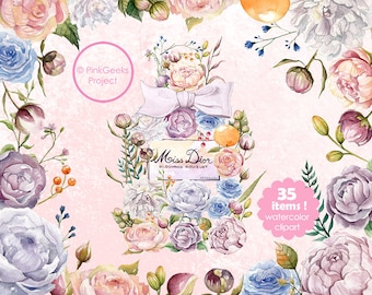 Flower Bouquet Perfume Watercolor Set