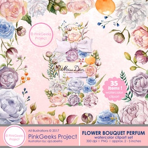 Flower Bouquet Perfume Watercolor Set