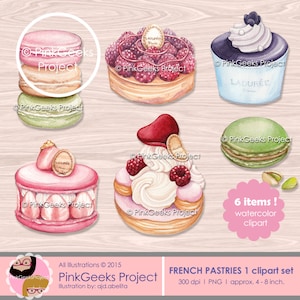 Französisches Gebäck-Set 1, Aquarell Clipart. Illustration, Druckbar, Sofort Download, PNG - für den persönlichen und kleinen kommerziellen Gebrauch