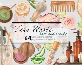 Watercolor Zero Waste Clipart: Bath & Beauty PNG Set