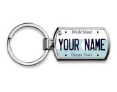 Personalized Custom Rhode Island License Plate Metal Keychain