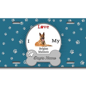 Gepersonaliseerde nummerplaat aangepaste naam ik hou van mijn Belgische Mechelse herder hond liefhebber Vanity Tag - Voertuig Fiets Motorfiets Golf Cart Bromfiets