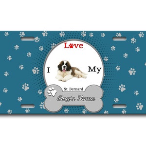 Gepersonaliseerde nummerplaat aangepaste naam ik hou van mijn St.Bernard Hond Lover Vanity Tag - Voertuig Fiets Motorfiets Golf Cart Bromfiets
