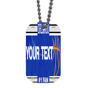 Personalized Military Dog Tag Necklace Custom Name Basketball Orlando License Plate Single Sided Metal  with Beaded Chain