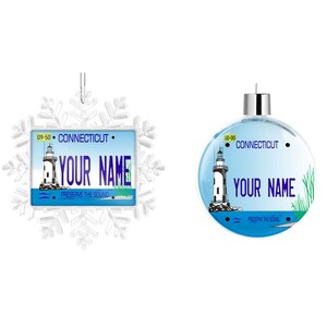 Personalized Ornament Custom Name Connecticut State License Plate Tag Christmas Tree