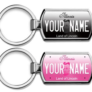Personalized Keychain Custom Name Illinois State Pink Blackout Holiday 2021 License Plate Metal
