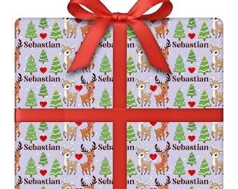 Personalized Reindeer Parade Wrapping Paper | Holiday Gift Wrap with Reindeer Pattern | 24” W