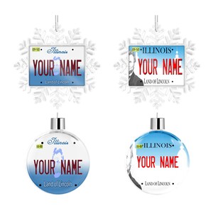 Personalized Ornament Custom Name Illinois State License Plate Tag Christmas Tree