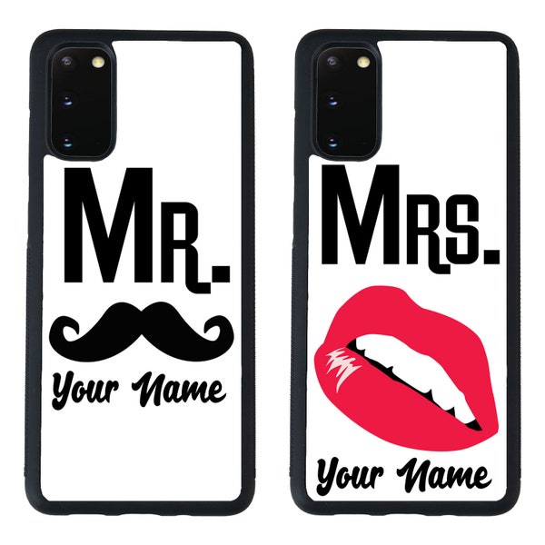 Personalized All Set Of 2 Detailed Mr And Mrs. Mustache And Lips Phone Galaxy s22 s23 5G FE A23 A24 A53 A54 Plus Ultra Flip Fold 3 4 5