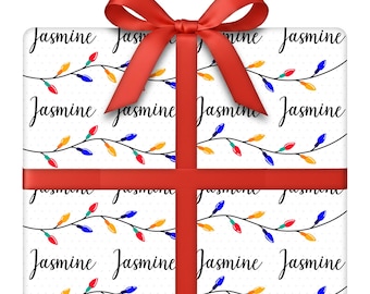 Personalized Twinkle Light Wrapping Paper | Christmas Gift Wrap with Festive String Light Design | 24” W