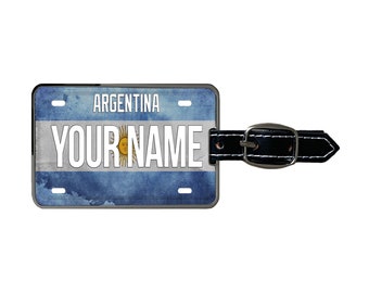 Personalized Luggage Tag Custom Name License Argentina Flag Plate  with Strap