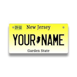 Personalized License Plate Custom New Jersey State Vanity Tag - Vehicle Bicycle Motorcycle Golf Cart Moped