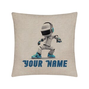 Personalized Pillow Cover Custom Name Funny Robot Hip Hop Dancer 15.75x15.75 inches Linen  - no insert