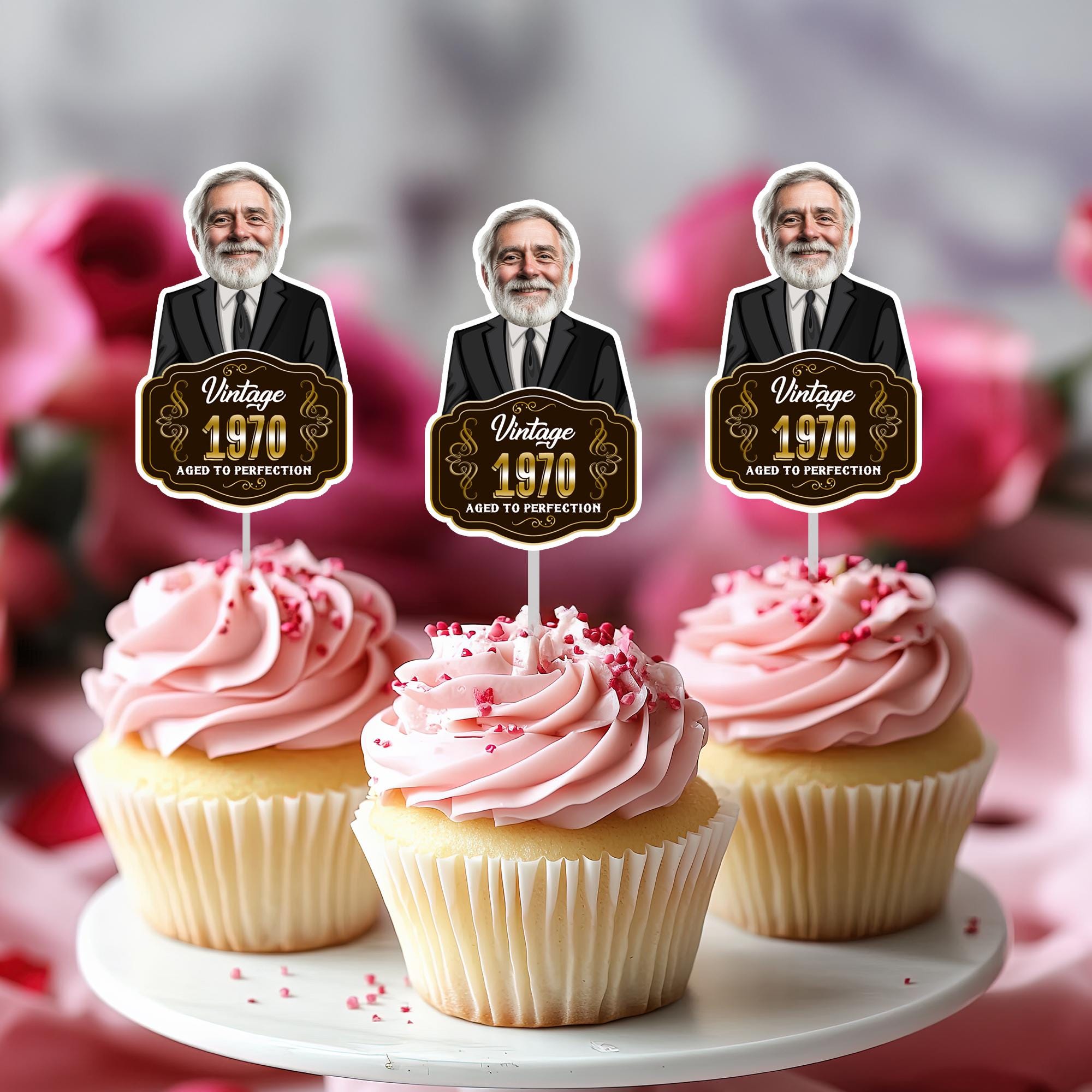 Bleu Reign Personalized Aged to Perfection Face Cupcake Toppers | Custom Tropical Party Picks for Birthdays, Events & Celebrations