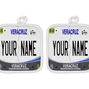 Personalized Oven Mitt and Potholder Set Custom Name Mexico Veracruz Linen