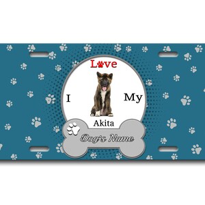 Gepersonaliseerde nummerplaat aangepaste naam ik hou van mijn Akita Hond Lover Vanity Tag - Voertuig Fiets Motorfiets Golf Cart Bromfiets