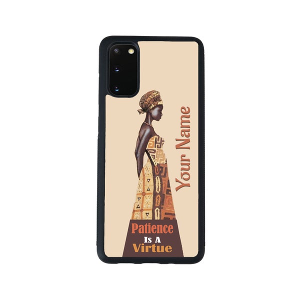 Personalized Name African Doll Patience is A Virtue Rubber Phone Samsung Galaxy s22 s23 5G FE A23 A24 A53 A54 Plus Ultra Flip Fold 3 4 5