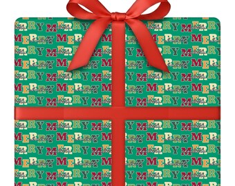 Personalized Bright Cheer Wrapping Paper | Holiday Gift Wrap with Colorful Typography Design | 24” W