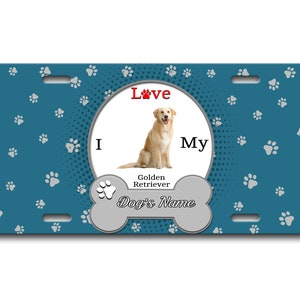 Gepersonaliseerde nummerplaat aangepaste naam ik hou van mijn Golden Retriever Hond Lover Vanity Tag - Voertuig Fiets Motorfiets Golf Cart Bromfiets