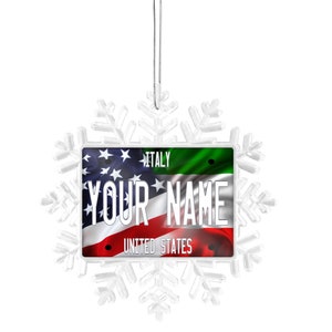 Personalized Ornament Custom Name Mixed USA and Italy Flag
