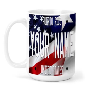 Personalized Mug Custom Name Mixed USA and Puerto Rico Flag Plate 15oz Ceramic Mug