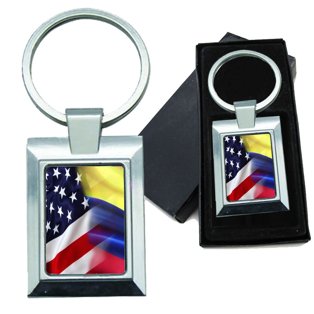 Keychain Mixed USA and Colombia Flag Rectangle Metal - Etsy