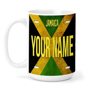 Personalized Mug Custom Name License Jamaica Flag Plate 15oz Ceramic Mug