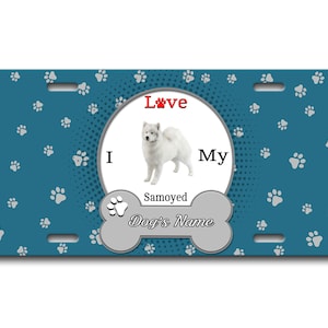 Gepersonaliseerde nummerplaat aangepaste naam ik hou van mijn Samojeed Hond Lover Vanity Tag - Voertuig Fiets Motorfiets Golf Cart Bromfiets