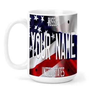 Personalized Mug Custom Name Mixed USA and Russia Flag Plate 15oz Ceramic Mug