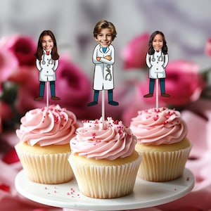 Bleu Reign Personalized Doctor Face Cupcake Toppers | Custom Party Picks for Medical Graduations, White Coat Ceremonies and Doctor Birthdays