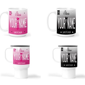 Personalized Mug Custom Illinois State Pink Blackout Holiday 2021 License Plate 15oz Ceramic Mug