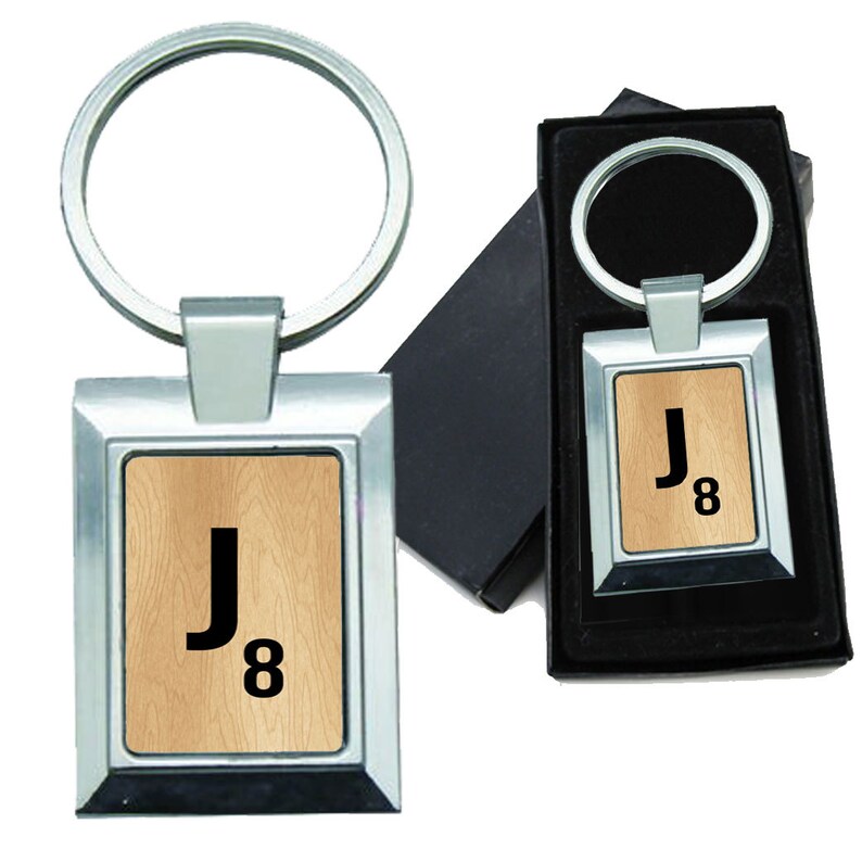 Keychain Monogram Wooden Letter J Rectangle Metal - Etsy