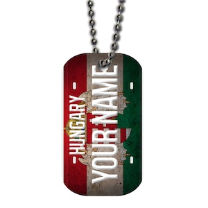Personalized Military Dog Tag Necklace Custom Name License Hungary Plate Single Sided Metal  with Beaded Chain