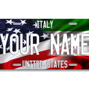 パーソナライズされたナンバープレートカスタム名混合米国とイタリアの国旗プレート - 車両、自転車、オートバイ、ゴルフカート、モペット