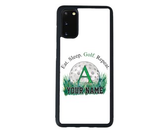 Personalized Name Eat Sleep Play Golf Monogram Letter Rubber Phone Samsung Galaxy s22 s23 5G FE A23 A24 A53 A54 Plus Ultra Flip Fold 3 4 5