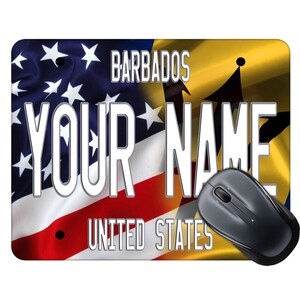 Personalized Mouse Pad Custom Name Mixed USA and Barbados Flag Plate Square