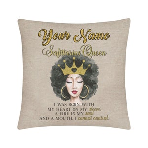 Personalized Name Beautiful Black Woman Zodiac Astrology Horoscope Queen Birthday Sagittarius Nov23-Dec22 15.75x15.75 inche Linen
