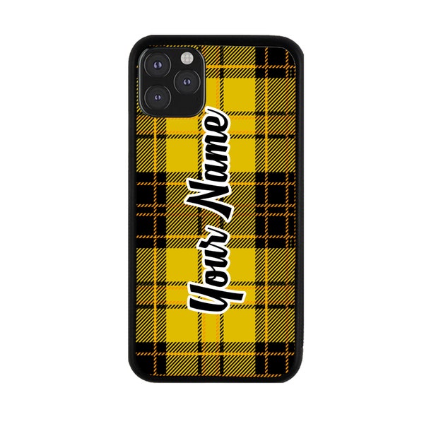 Personalized Custom Name Yellow And Black Lumberjack Plaid Rubber Phone Case for iPhone 6 7 8 Plus X XS 11 12 13 14 15 Plus Pro Max Mini