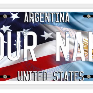 パーソナライズされたナンバープレートミックス米国とアルゼンチンの国旗バニティタグ - 車両、自転車、オートバイ、ゴルフカート、モペット