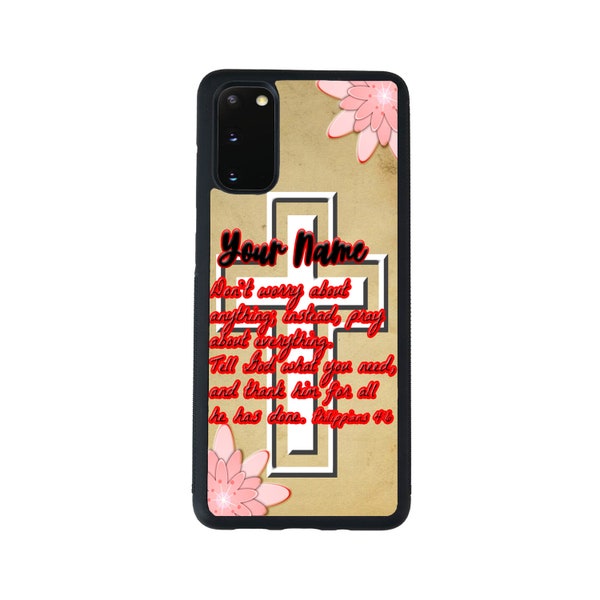 Personalized Philippians 4-6 Bible Verse On Floral Background Phone Samsung Galaxy s22 s23 5G FE A23 A24 A53 A54 Plus Ultra Flip Fold 3 4 5