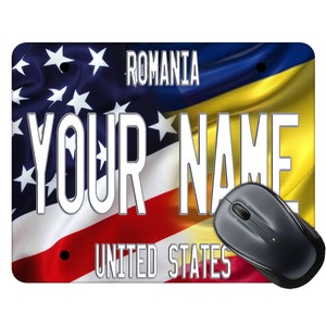 Personalized Mouse Pad Custom Name Mixed USA and Romania Flag Plate Square