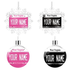 Personalized Ornament Custom Name West Virginia State Pink Blackout Holiday 2021 License Plate Christmas Tree