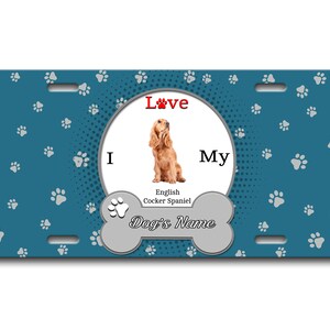 Gepersonaliseerde nummerplaat aangepaste naam ik hou van mijn Engelse Cocker Spaniel Dog Lover Vanity Tag - Voertuig Fiets Motorfiets Golf Cart Bromfiets