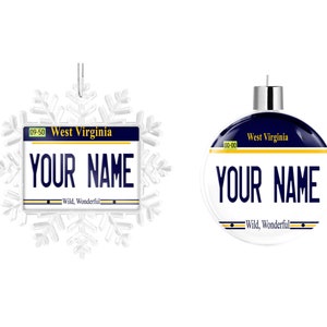 Personalized Ornament Custom Name West Virginia State License Plate Tag Christmas Tree