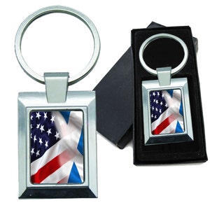 Keychain Mixed USA and Scotland Flag Rectangle Metal