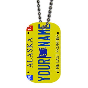 Personalized Military Dog Tag Necklace Custom Name 2016 Alaska License Plate Single Sided Metal  with Beaded Chain
