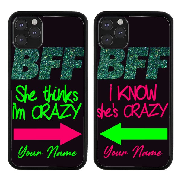 Personalized All Set Of 2 Detailed BFF I Know She's Crazy Rubber Phone Case for iPhone 6 7 8 Plus X XS 11 12 13 14 15 Plus Pro Max Mini iPod