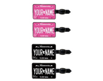 Personalized Luggage Tag Custom Name Minnesota State Pink Blackout Holiday 2021 License Plate   With Strap