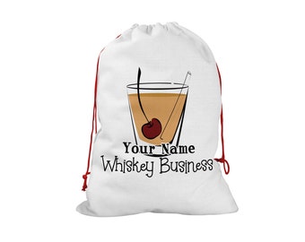 Personalized Gift Wrap Bag Custom Name Funny Whiskey Business Santa Sack